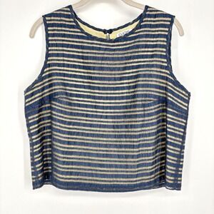 Vintage Clichy Striped Mesh Tank Sz 12P Blue Yellow‎ Made in Canada 90s Cropped